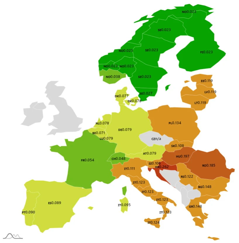 Electricity spot price map in Europe Electricity spot price map in Europe